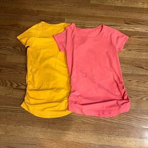 Athleta | 2 Speedlight Tops Golden/yellow and Peach Short Sleeve Tee EUC Med